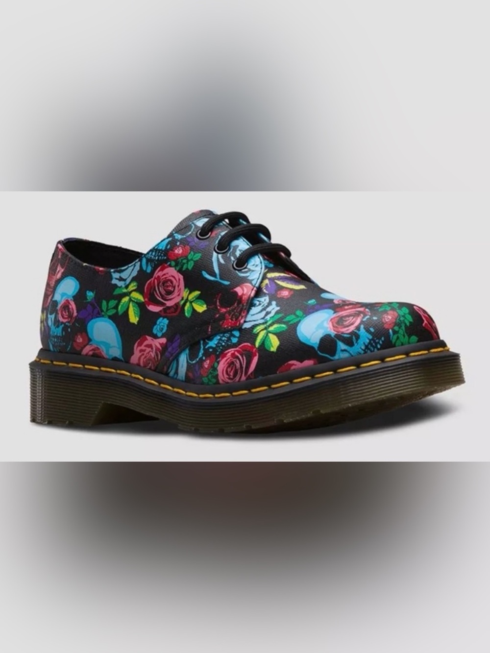 Dr. Martens Floral & Skull Print Black Oxford Shoes